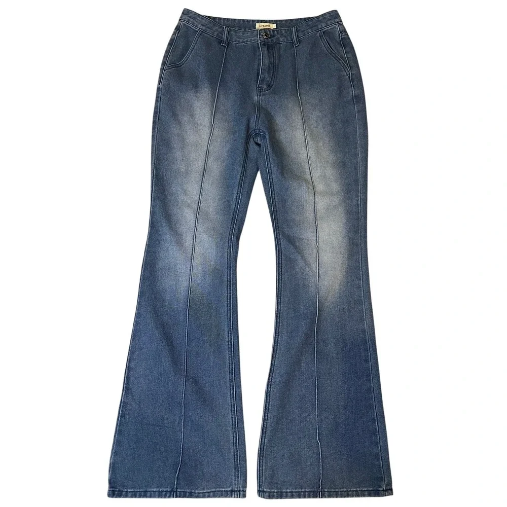 Ursime Womens High Waisted Flare Jeans Medium Wash Front Seam Denim‎ XL